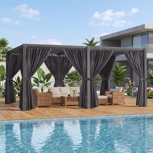 SAILARY Louvered Pergola 12' x 16' with Waterproof Curtains, Outdoor Aluminum Pergola with Reinforced Steel Roof, Heavy-Duty Hardtop Gazebo, Privacy Shaded Shelter, Gray