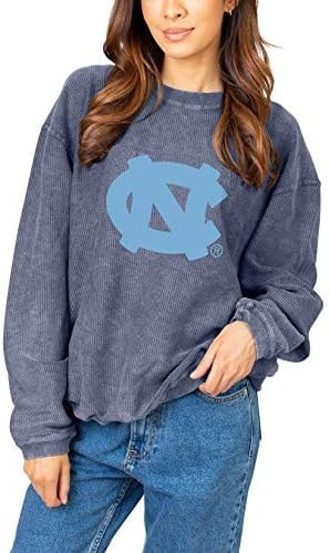 chicka-d NCAA North Carolina Tar Heels Womens Corded Crew Pullover, Navy, Small