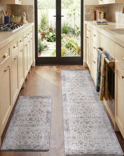 LUMI Kitchen Floor Mats Cushioned Anti Fatigue Set of 2,17"x30"+17"x59"