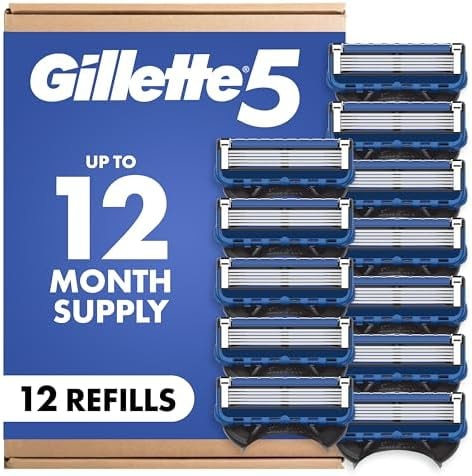 Gillette 5 Men's 5-Blade Razor Blade Refills, 12 Count