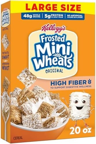 Kellogg’s Frosted Mini-Wheats Breakfast Cereal, High Fiber, 48g Whole Grain, Large Size, 20 oz