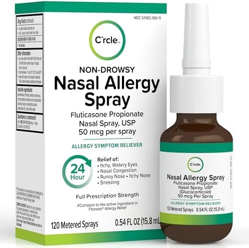 Fluticasone Allergy Nasal Spray Allergy Relief - 24 Hour Non Drowsy - Nose Spray Relief for Sinus Allergies - Prescription Strength Fluticasone Propionate 50mcg - 1 Month Supply