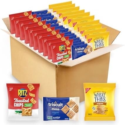 Nabisco Cracker Variety Pack, RITZ Toasted Chips, Wheat Thins Snacks Whole Grain Wheat Crackers and Triscuit Minis Whole Grain Wheat Vegan Crackers, 40 Snack Packs