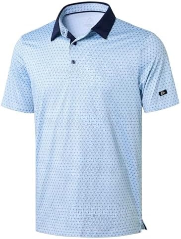 Obla Mens Golf Polo Shirts Short Sleeve Dry Fit Performance Moisture Wicking Casual Print Collared Golf Shirts for Men(Blue Flower_L)