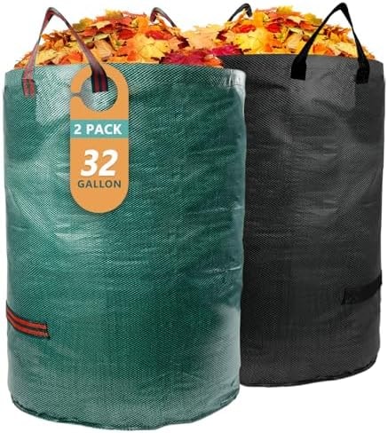 Garrdeen 2 Pack 32 Gallon Yard Waste Bags with Handles, Reusable Leaf Bags