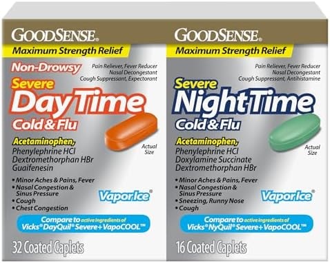 GoodSense Vapor Ice Day and Night Severe Cold and Flu Caplets, Combo Pack