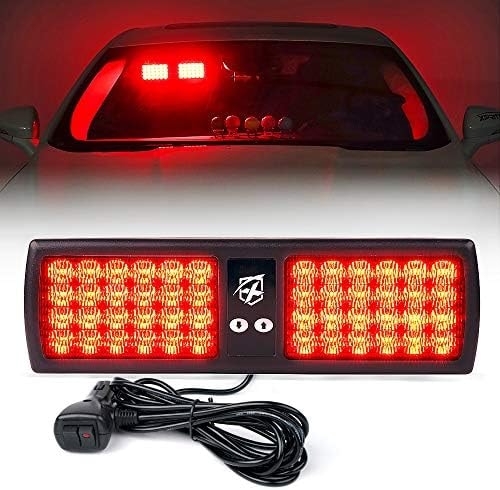 Xprite Red 48LED Visor Strobe Lights Interior Windshield Sunshield Hazard Warning Lights for Construction Vehicles Towing Work Trucks Plows Pickup Truck