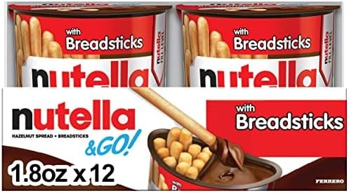 Nutella & GO! Chocolate Hazelnut Spread with Cocoa + Breadsticks, 12 Snack Packs, 1.8 oz Each