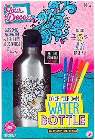 Just My Style Your Decor Color Your Own Water Bottle, Includes Markers & Gemstones, Personalized Water Bottles for Kids, DIY & Custom Water Bottles, Girls Crafts, Gifts for Girls