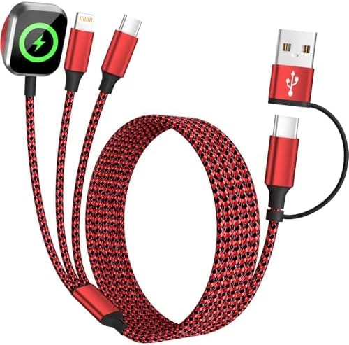 Firsting Travel Essentials 3in2 Multi Charging Cable for iPhone Watch Charger,USB A/C to Type C/IP/iWatch Charger,Travel Chargers for Multiple Devices Compatible with iWatch Series&iPhone 16-12 5FT