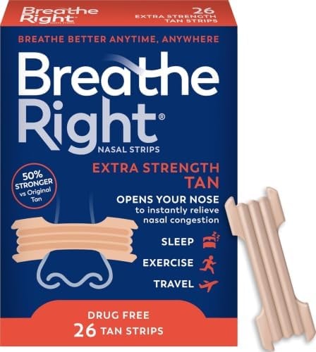 Breathe Right Nasal Strips, Extra Strength, Nasal Congestion, Tan, 26ct