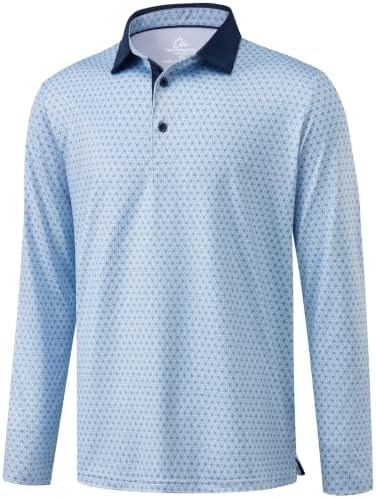 Obla Mens Long Sleeve Golf Shirts Dry Fit Polo Sun Shirts Blue Flower XL