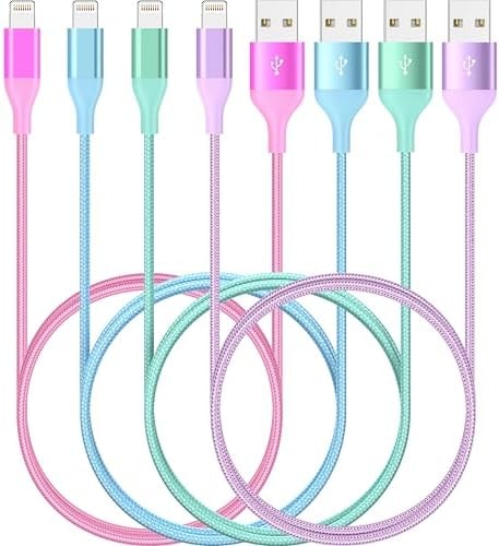 iPhone Charger 4Pack 6 FT Apple MFi Certified Lightning Cable Fast Charging iPhone Charger Cord Colorful Nylon Braided for iPhone 14 13 12 11 Pro Max XR XS X 8 7 6 Plus SE iPad and More