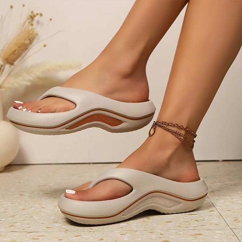 Platform Flip Flops for Women, Arch Support Cushion Thong Sandals, Thick Sole Pillow Slippers, Non-Slip Summer Beach Shoes, Brown size US 8