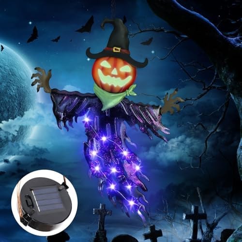 ILLUMINEW Solar Halloween Decorations Outdoor, Pumpkin Hanging Decor