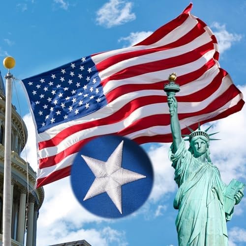 3x5Ft Heavy Duty American Flag,Premium Spun Polyester US Flag, Densely Embroidered Stars,4‑Row Stitching Reinforced Seams,High Wind UV‑Protected Tear‑Proof Indestructible All Weather Outdoor USA Flag