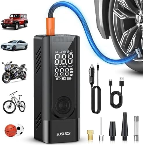 JUSUOX Tire Inflator Portable Air Compressor, 150 PSI Dual Power
