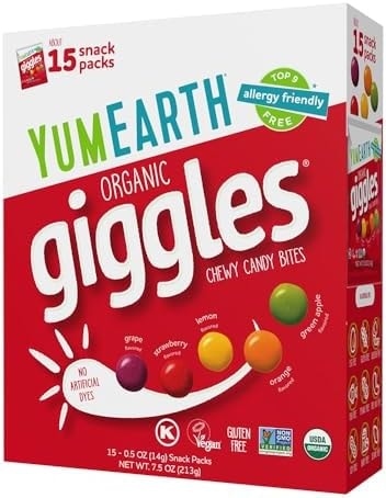 YumEarth Organic Giggles Chewy Candy, 0.5oz Snack Packs (Box of 15)