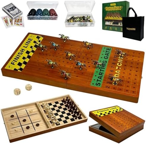 Foldable 23 inches Horse Race Board Game with Numbered Horses & Poker Chips
