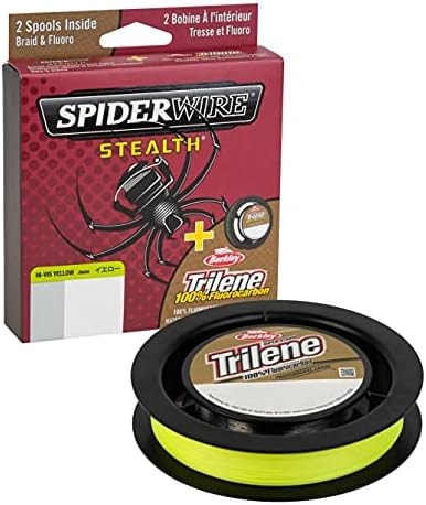 SpiderWire Stealth 8lb Braid + Trilene 100% Fluorocarbon Dual Spool, Hi-Vis Yellow/Clear, Superline Mono Equiv: 6lb