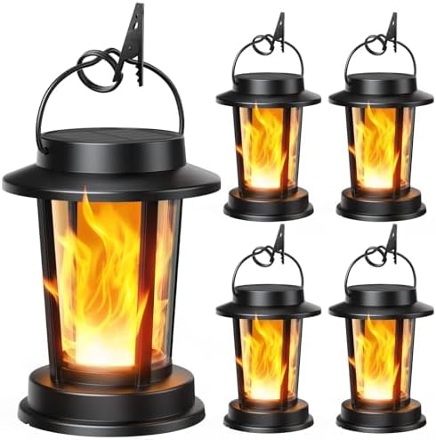 TuyLuxe Solar Lanterns Outdoor, 4 Pack Flickering Flame Solar Lights