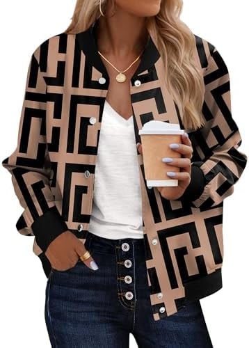 Zeagoo Bomber Jacket Women Fall 2026 Leopard Casual Buttoned Trendy Concert Outfits Letterman Varsity Jackets w/Pockets
