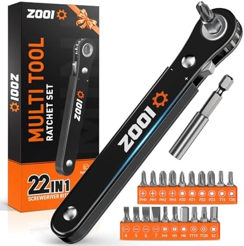 ZOOI 22 In 1 Right Angle Screwdrivers, EDC Gear Tool Pocket Ratcheting Screwdriver, Mens Dad Gifts for Men Dad Him Husband, 90 Degree Ratchet Screwdriver Set, Tight Spaces Mini Small Ratchet Set