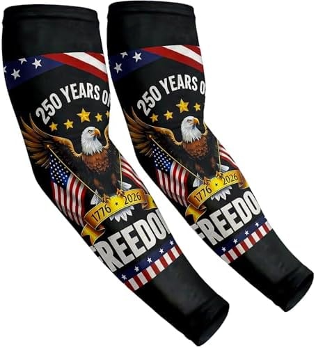 Aegend Sun Protection Cooling Arm Sleeves Compression - Tattoo Cover up - Sun Sleeves for Men Women Youth (1 Pair - America 01)