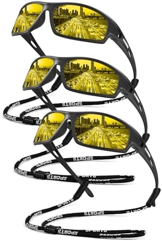 QALLY Night Vision Glasses, Night Driving Glasses for Men Women HD Lens, Wrap Around Sunglasses with UV400 Protection
