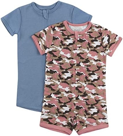 Hanes Unisex Baby Rompers, Ultimate Zippin Short Sleeve For Boys & Girls, 2-pack Bodysuit, Dusty Blue/Pink, 0-6 Months US