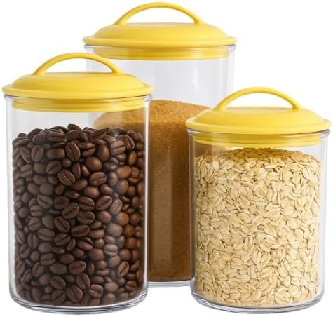 Food Storage Containers, BPA Free Airtight Canisters for Cereal, Pasta, Sugar, Coffee, Flour, Cookies, Loose Tea, for Kitchen Organization Set of 3 Lemon by Reston Lloyd