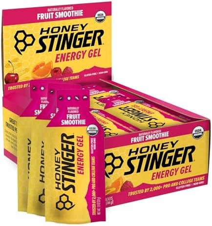 Honey Stinger Organic Fruit Smoothie Energy Gel, Gluten Free & Caffeine Free, for Exercise, Running and Performance, Sports Nutrition for Home & Gym, Pre and Mid Workout, 24 Pack, 26.4 Ounce