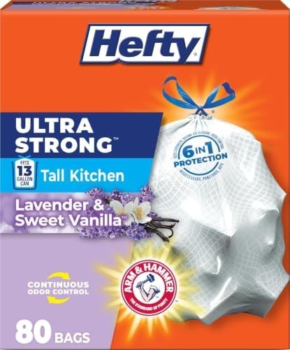 Hefty Ultra Strong 13 Gal Kitchen Trash Bags, White, Lavender Vanilla, 80ct