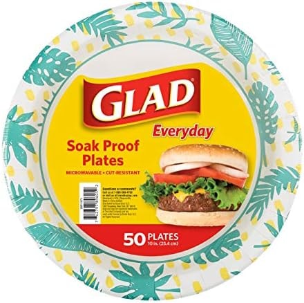 Glad Round Disposable Paper Plates, Palm Leaves Pattern, 10 Inch, 50 Count