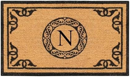 A1HC Natural Coir Monogrammed Doormat for Outside Entrance, Anti-Shed Treated Mats, Heavy Duty Durable EntryMat, Easy to Clean Front Door Mat - N, 24" X 39"