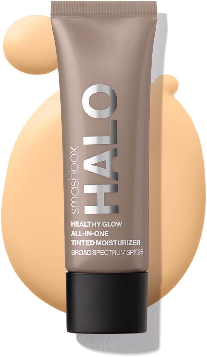 Smashbox Halo Healthy Glow Tinted Moisturizer with SPF 25 | 24-Hour Hydrating Skin Tint with Buildable Coverage and Dewy Finish | Hyaluronic Acid & Niacinamide for Face, Light, 0.41 Fl Oz