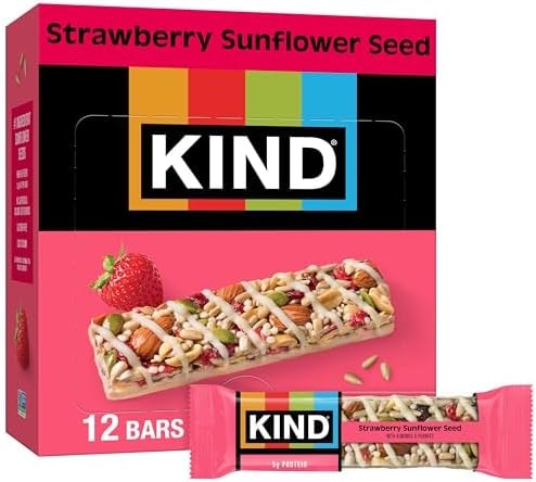 KIND Healthy Snacks Bars, Strawberry Sunflower Seed, Gluten Free, High Fiber Snacks, 5g Protein, 12 Count