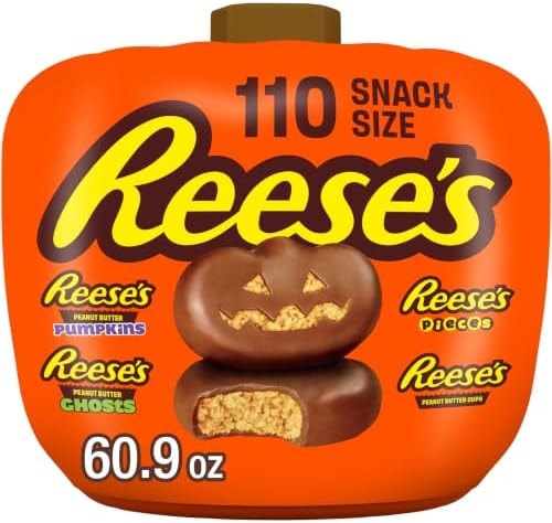 Reese's Assorted Peanut Butter Halloween Candy Pumpkin Bowl, 110 ct