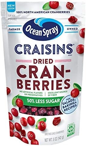 Ocean Spray® Craisins®, 50% Less Sugar Dried Cranberries, Dried Fruit, 5 Oz Pouch (Pack of 12)