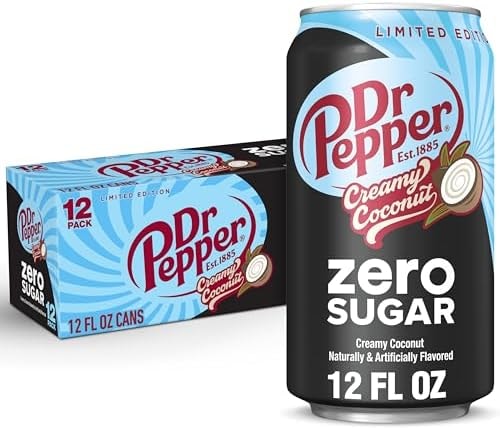 Dr Pepper Zero Sugar Creamy Coconut Soda, 12 fl oz cans, 12 Pack