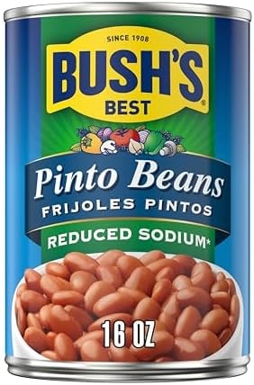 Bush's Best Canned Reduced Sodium Pinto Beans (Pack of 12), Source of Plant Based Protein and Fiber, Low Fat, Gluten Free, 16 oz