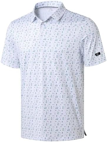 Obla Men's Print Golf Polo Shirts (White Golf Flag_L)