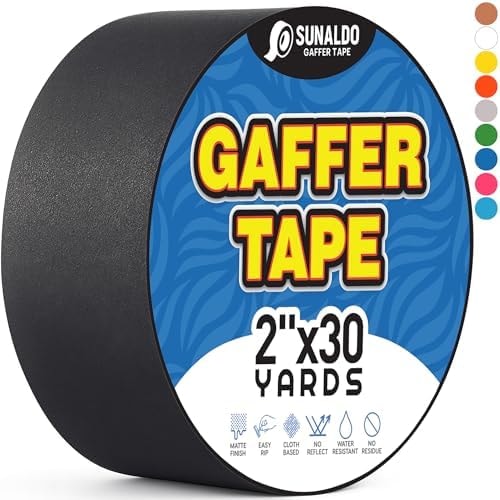 SUNALDO Gaffers Tape (2"x30 yards) Heavy Duty, Easy Rip, No Residue | Black