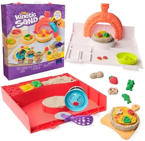 Kinetic Sand SquishPizza Playset, Moldable Play Sand Sensory Toys, Ages 5+