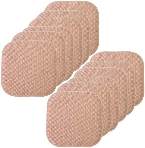 Sweet Home Collection Chair Cushion Memory Foam Pads Honeycomb Pattern Slip Non Skid Rubber Back Rounded Square 16" x 16" Seat Cover, 12 Pack, Blush