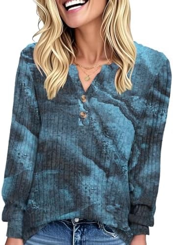 YOKGO Long Sleeve Shirts for Women Henley Tunic Tops V Neck Casual Fall Top Loose Fit Pullover Sweaters Fashion Clothes