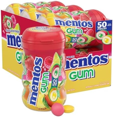 Mentos Sugar Free Gum, Red Fruit Lime, 50 Piece Bottle, Pack of 6