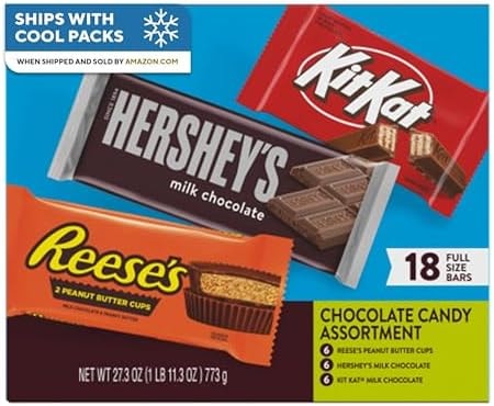 HERSHEY'S, KIT KAT and REESE'S Assorted Milk Chocolate Candy Variety Box, 27.3 oz (18 Pieces)