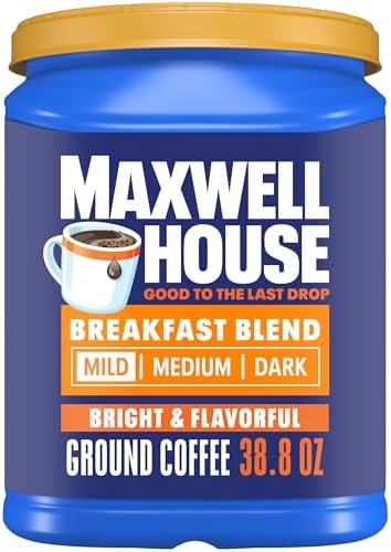Maxwell House Breakfast Blend Mild Roast Ground Coffee, 38.8 oz Canister