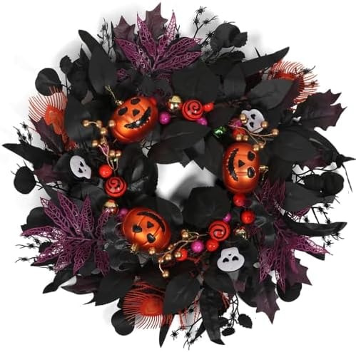 Ezyec 24" Glitter Halloween Wreath for Front Door, Hanger Included
